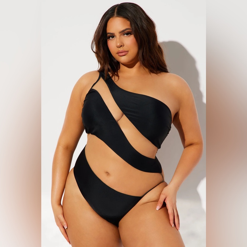 Black Cutout Mesh One Piece Swimsuit